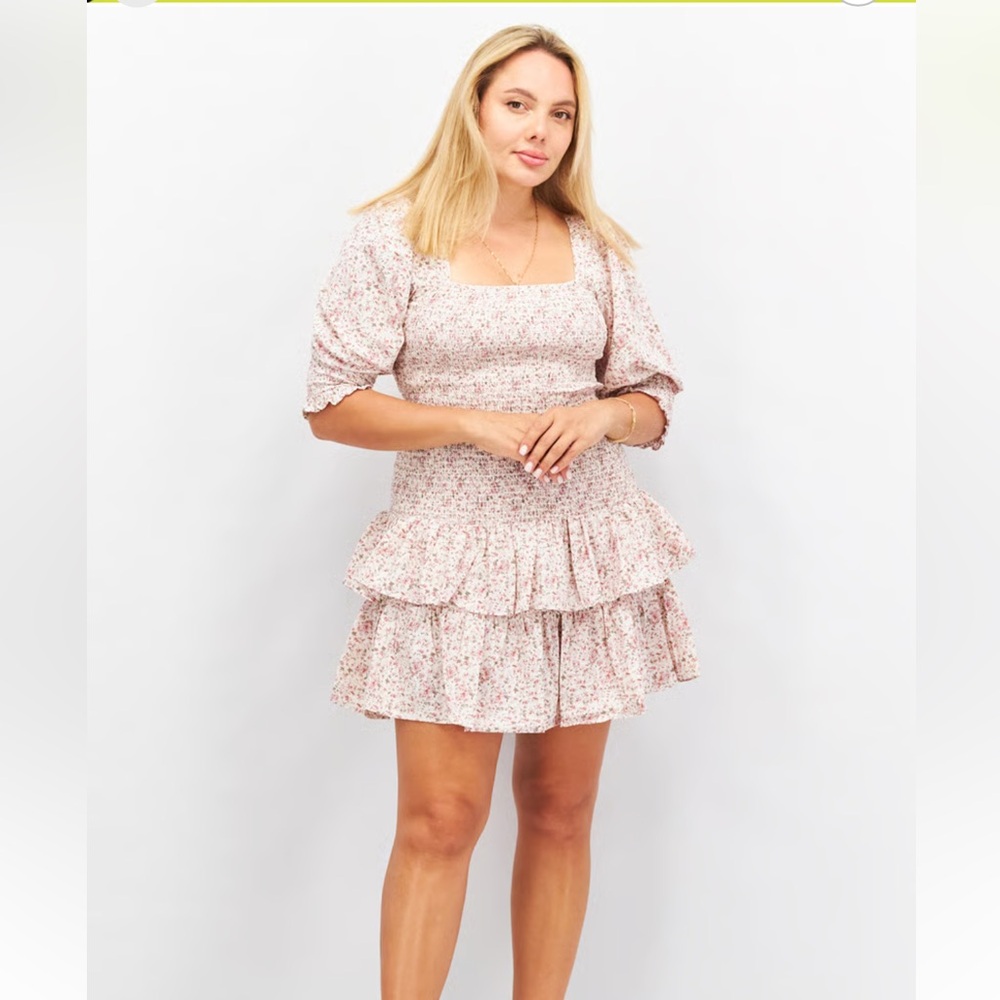 Grade & Gather Pink Smocked Puff Sleeve Mini Dress